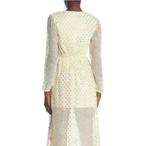 NSR NICOLA METALLIC DOT MIDI DRESS IN IVORY size large - Picture 3 of 14